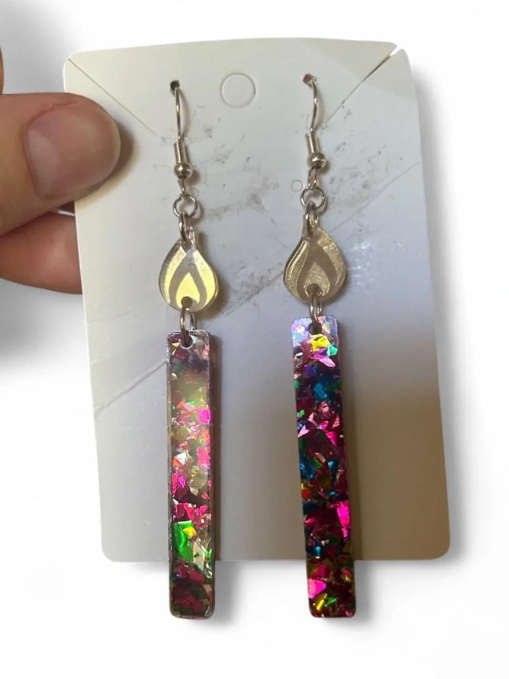 Gold Teardrop Multicolor Confetti Bar Dangle Earrings - Women Jewelry